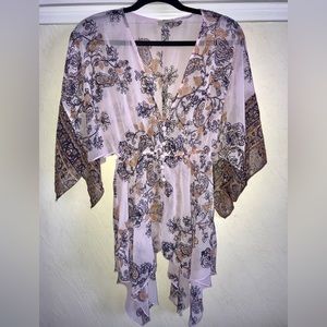 Free People “Intimately” Lavender Paisley Sheer Kimono Top XS